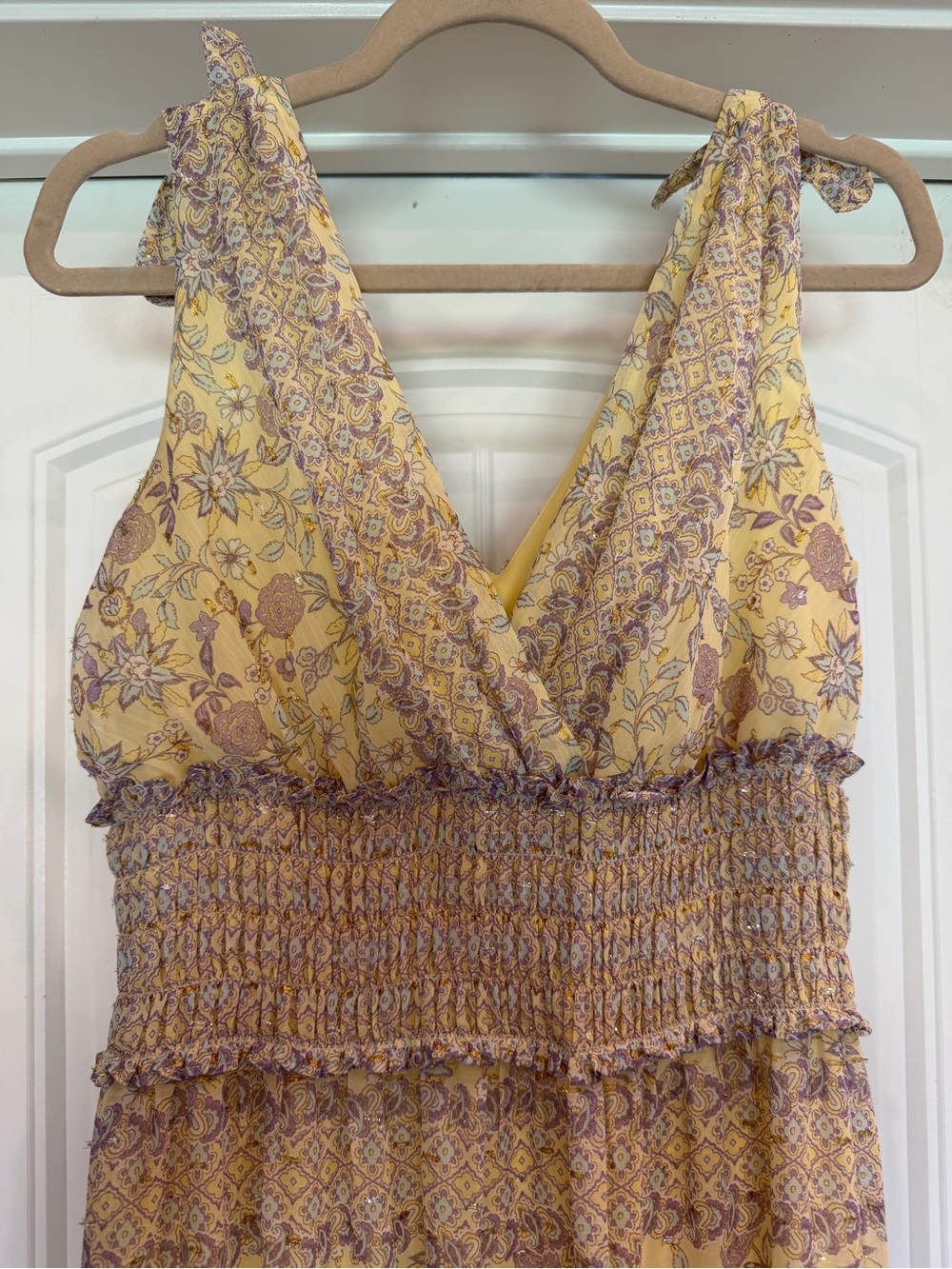 Taylor Yellow Floral Smocked V-Neck Tie-Strap Camisole